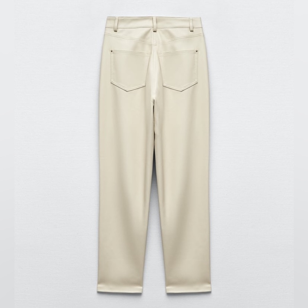 Zara Ecru Faux Leather High Rise Mom Fit Pants - Picture 11 of 13